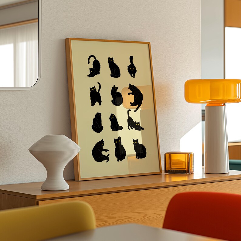 Black Cat Art Print: Minimalist Cat Lover Gift (Digital Download) image 8