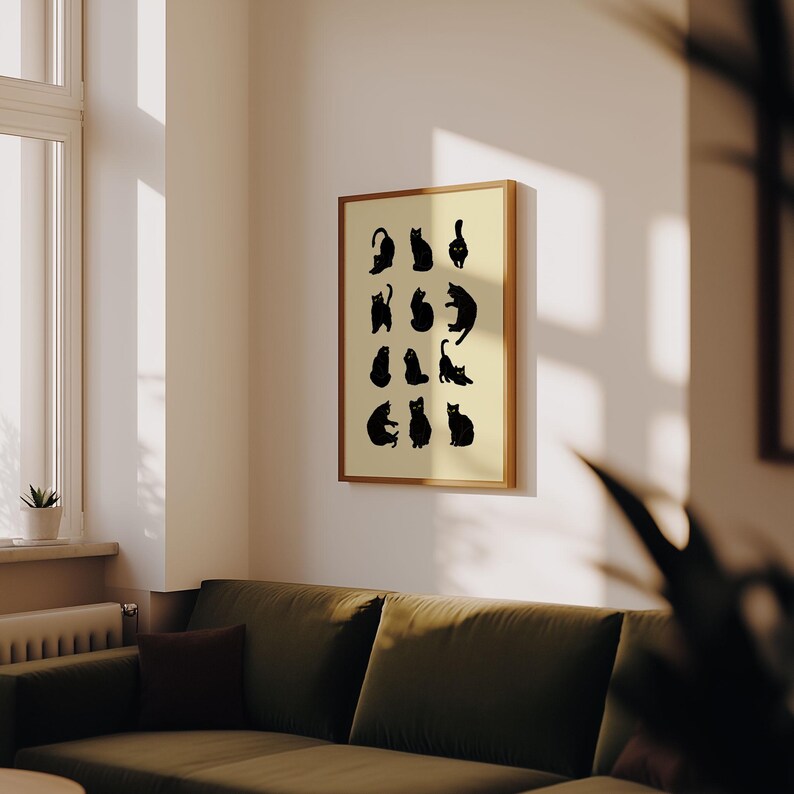 Black Cat Art Print: Minimalist Cat Lover Gift (Digital Download) image 6