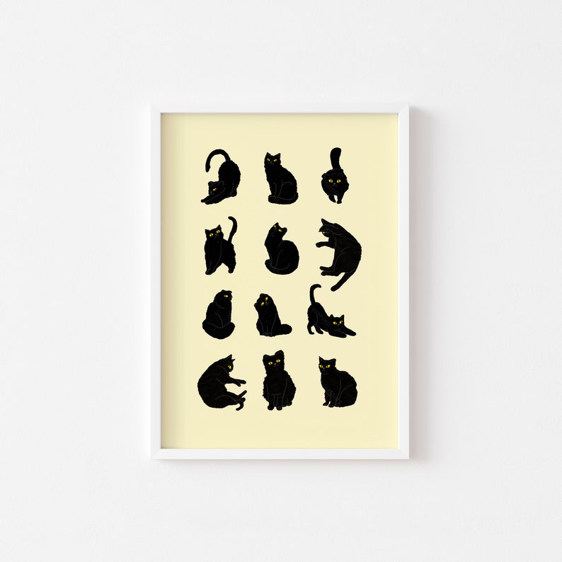 Black Cat Art Print: Minimalist Cat Lover Gift (Digital Download) image 4