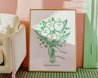 Flower Heart Bouquet Print: Positive Affirmation Wall Art (Digital Download)