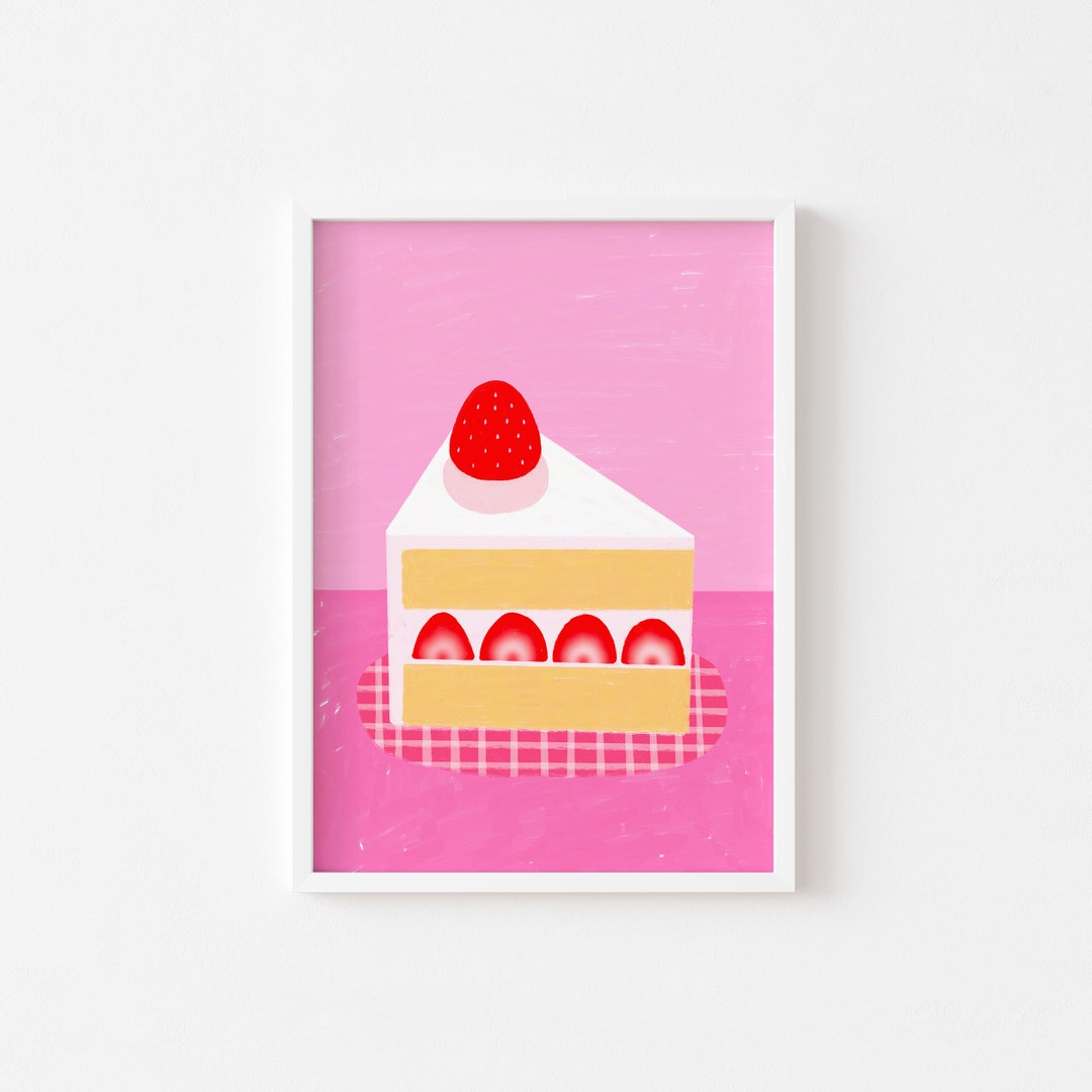 Strawberry Cake Poster,cake Print,digital Download Kitchen Wall Art ...