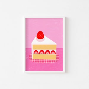 Strawberry Cake Print: Pink Kitchen Bakery Wall Art (Digital Download)