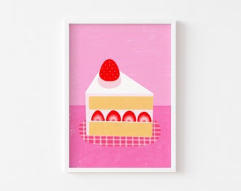 Strawberry Cake Print: Pink Kitchen Bakery Wall Art (Digital Download)