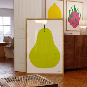 Green Pear Art Print: Minimalist Kitchen Wall Decor (Digital Download)