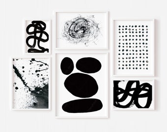 Black and White Abstract Art Prints: Set of 6 (Digital Download)