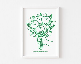 Flower Heart Bouquet Print: Positive Affirmation Wall Art (Digital Download)