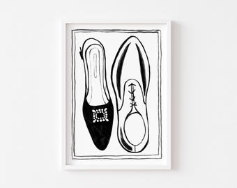 Minimalist Shoe Art Print, Black and White Loafers Poster, Chic Entryway Decor (Digital Download)