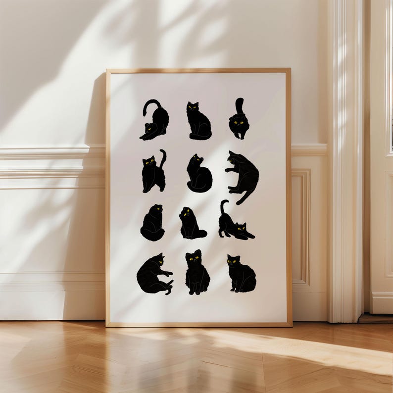 Black Cat Art Print: Minimalist Cat Lover Gift (Digital Download) image 7
