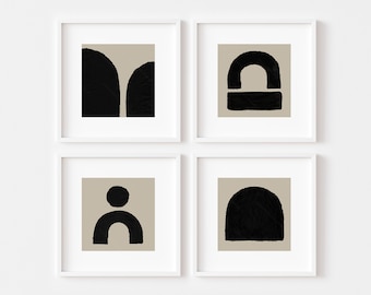 Minimalist Wall Art set of 4 Black, Simple 4 Piece Wall Art, Minimalist Abstract Wall Art, Gallery wall set of 4 prints Digital download