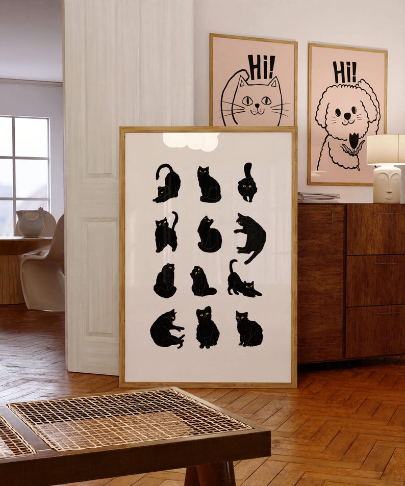 Black Cat Art Print: Minimalist Cat Lover Gift (Digital Download) image 3