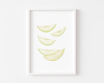 Green Apple Slices Print: Minimalist Kitchen Wall Art (Digital Download)