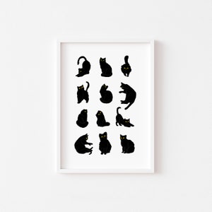 Black Cat Art Print: Minimalist Cat Lover Gift (Digital Download) image 1