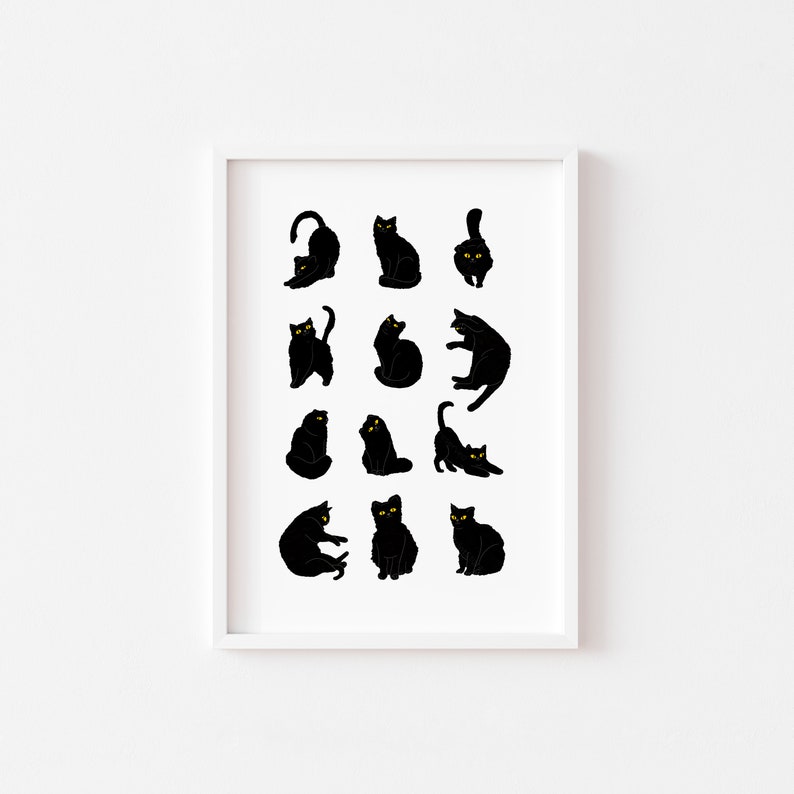 Black Cat Art Print: Minimalist Cat Lover Gift (Digital Download) image 1