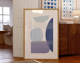 Abstract Shapes Art Print: Modern Blue Geometric Wall Art (Digital Download)