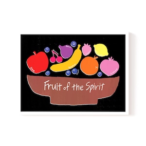Fruit of the Spirit Wall Art, Retro Minimalist Fruit Poster, Mid Century Modern Christian Home Decor, Retro Kitchen Decor (Digital Download)