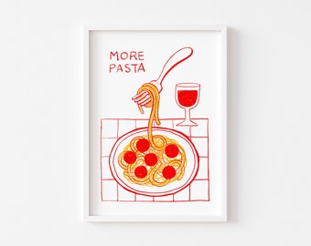 Retro Spaghetti Art Print: Trendy Kitchen Pasta Poster (Digital Download)