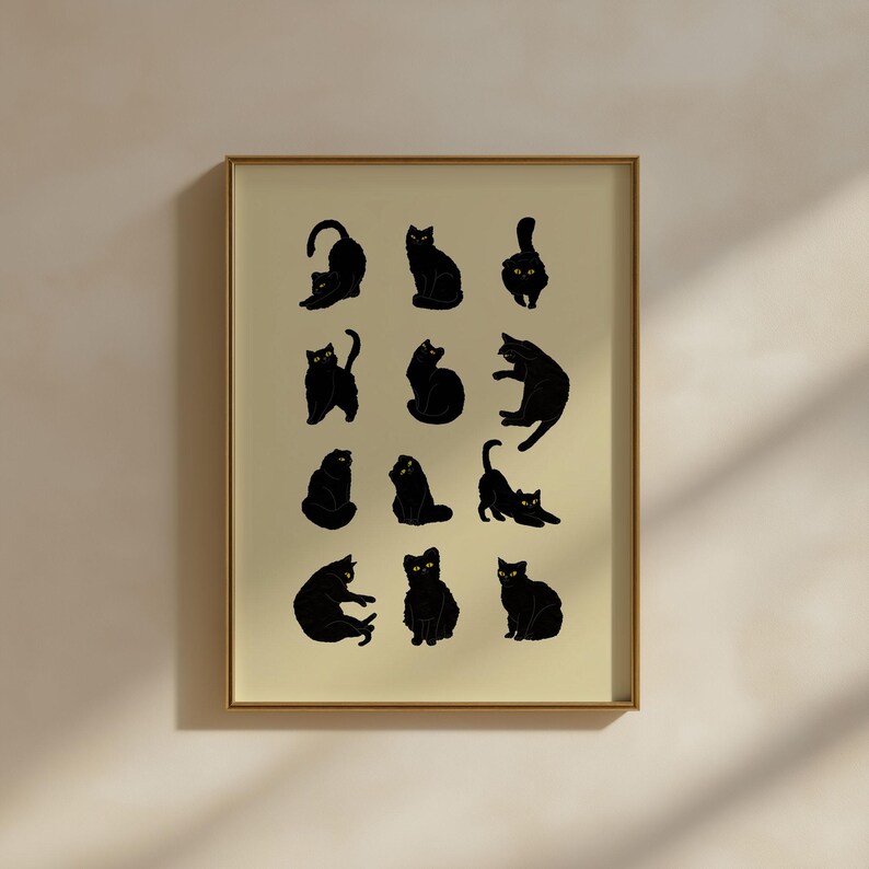 Black Cat Art Print: Minimalist Cat Lover Gift (Digital Download) image 5