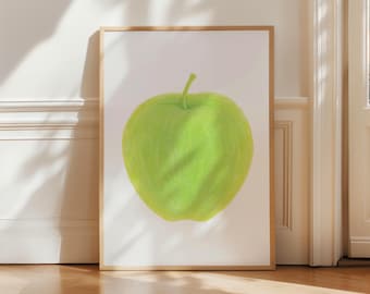 Green Apple Print: Minimalist Kitchen Wall Art (Digital Download)