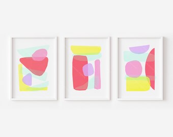 Mid Century Modern Art Prints: Abstract Geometric Set of 3 (Digital Download)