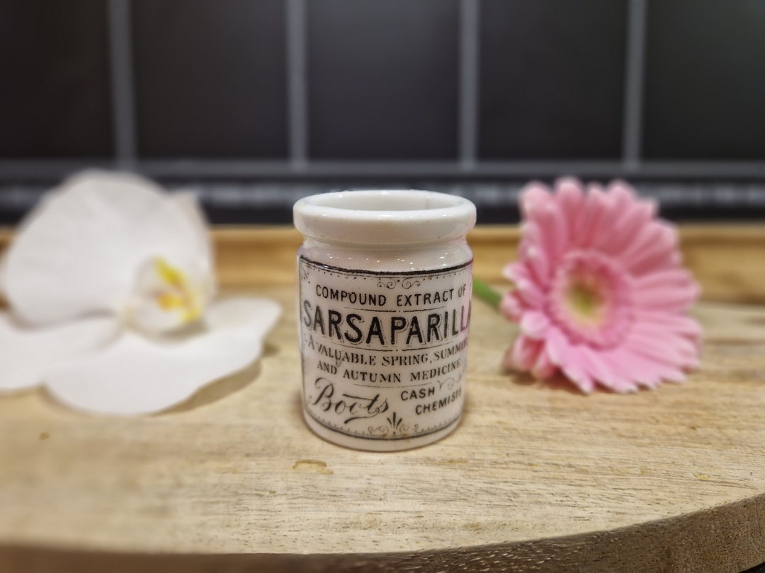 Vintage Rare Sarsaparilla Pot Boots Cash Chemist Ointment Jar English Ironstone Advertising
