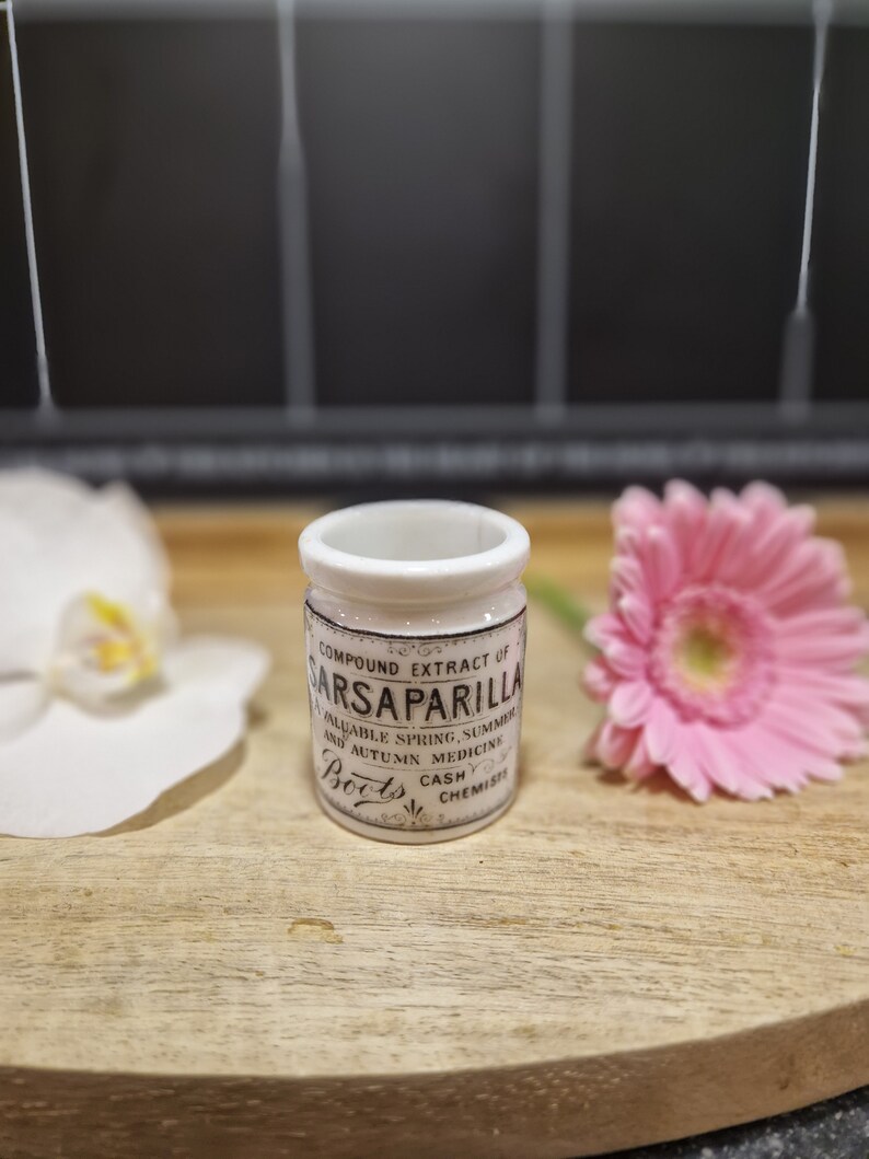 Vintage Rare Sarsaparilla Pot Boots Cash Chemist Ointment Jar English Ironstone Advertising
