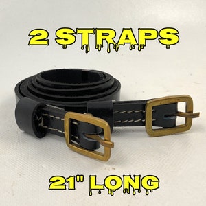 Heavy Duty Black Leather English Spur Straps w/ Brass Buckles, Adult, Equestrian Horse Tack