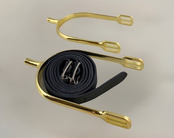 Gold Cavalry Spurs with Black Leather Straps, U.S. Army