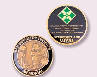 US Army 4th Infantry Division Memorial Challenge Coin, Military Veteran Coin
