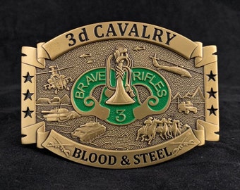 U.S. Army 3rd Cavalry, Armored Cavalry Regiment “Brave Rifles” 3rd Cav ACR Brass Belt Buckle