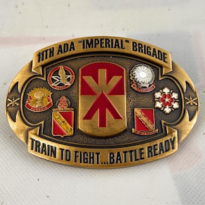 US Army 11th ADA Air Defense Artillery Brigade Insignia DUI Brass Belt Buckle
