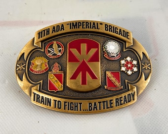 US Army 11th ADA Air Defense Artillery Brigade Insignia DUI Brass Belt Buckle