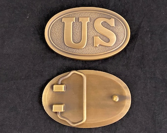 US Civil War Union Army Enlisted Solid Brass Belt Buckle, Antique Style Reproduction