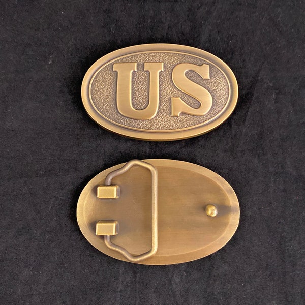 US Civil War Union Army Enlisted Solid Brass Belt Buckle, Antique Style Reproduction