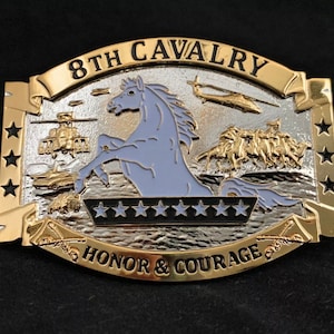 U.S. Army 8th Cavalry Belt Buckle, Honor & Courage DUI, 8th Cav Unit Crest Insignia
