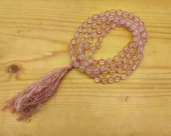 Rosenkvarts Mala Halsband, 108 Pärlor Japamala, Yoga Smycken