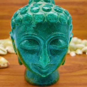Dark Green Aventurine Head Buddha-Wishes for Sentient Beings-Gift for him or her-Buddhism Statues Idol Home Decor-Handmade Carving Buddha