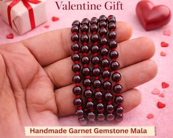 Granaat edelsteen mala: handgeknoopte 108 kralen, Japanse gebedskralen met kwastje