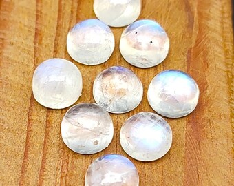 10mm Runde Form Regenbogen Mondstein Cabs-Handpolierte Cabs-Flatback Edelstein-Glatte Cabs-Small Lot Kalibrierte Edelsteine-Halbedelstein