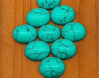 Ovale turkooizen cabochons: 8 x 10 mm edelstenen met platte achterkant