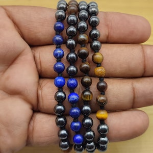 Lava,Hematite,Lapis Lazuli 108 Handknotted Meditation Mala | Mix Gemstone Gemstone Prayer Beads  |  Throat Chakra Healing Mala | Japamala
