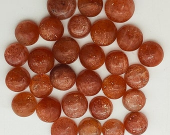 AAA Natural Sunstone Cabochons, Round Orange Gemstone (8mm-10mm)