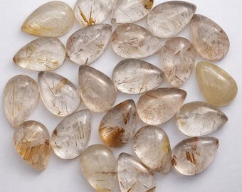 Cabochon van goudrutielkwarts, AAA-kwaliteit, druppelvorm (6 x 9 mm)