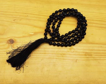 Black Onyx Mala Beads – 108 Hand Knotted Japa, Spiritual Meditation