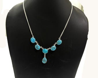 Handgemaakte messing turkoois ketting | Natuurstenen ketting | Nikkelvrije boho-sieraden