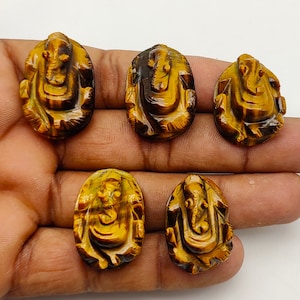 Natural Tiger Eye Gemstone Lord Ganesh Gemstone-Handcarved Gemstone For Jewelry-Spritual Indian Lord Carving-Tiny Ganesh Carving-For Healing