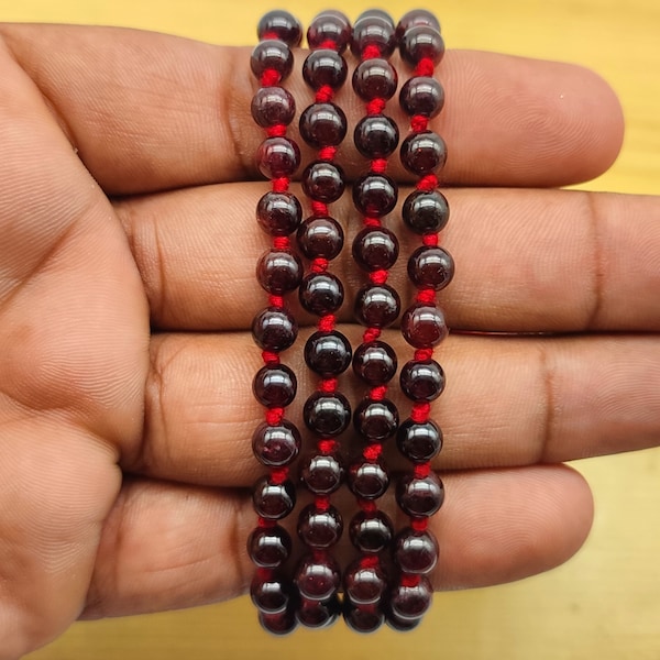 AAA Garnet Gemstone Mala-108 Beads Mala-Hand Knotted Mala Beads-Buddhist Prayer Beads-Japa Mala Bead Necklace with Tassel and Storage Pouch