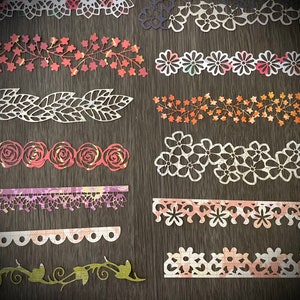 Lot de 10 bordures décoratives découpées dans des papiers de scrapbooking à motifs