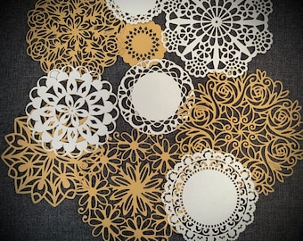 Gold and silver Ornate doily die cuts mixed pack of 20 paper doily cardmaking