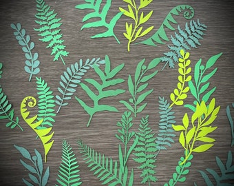 Paquete mixto de 25 troqueles de plantas de helecho en varios tamaños grandes de 4 a 6 pulgadas