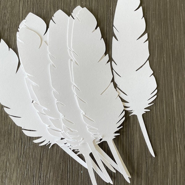 50 feather die cuts  pack of any colour great for weddings or Harry Potter themed parties